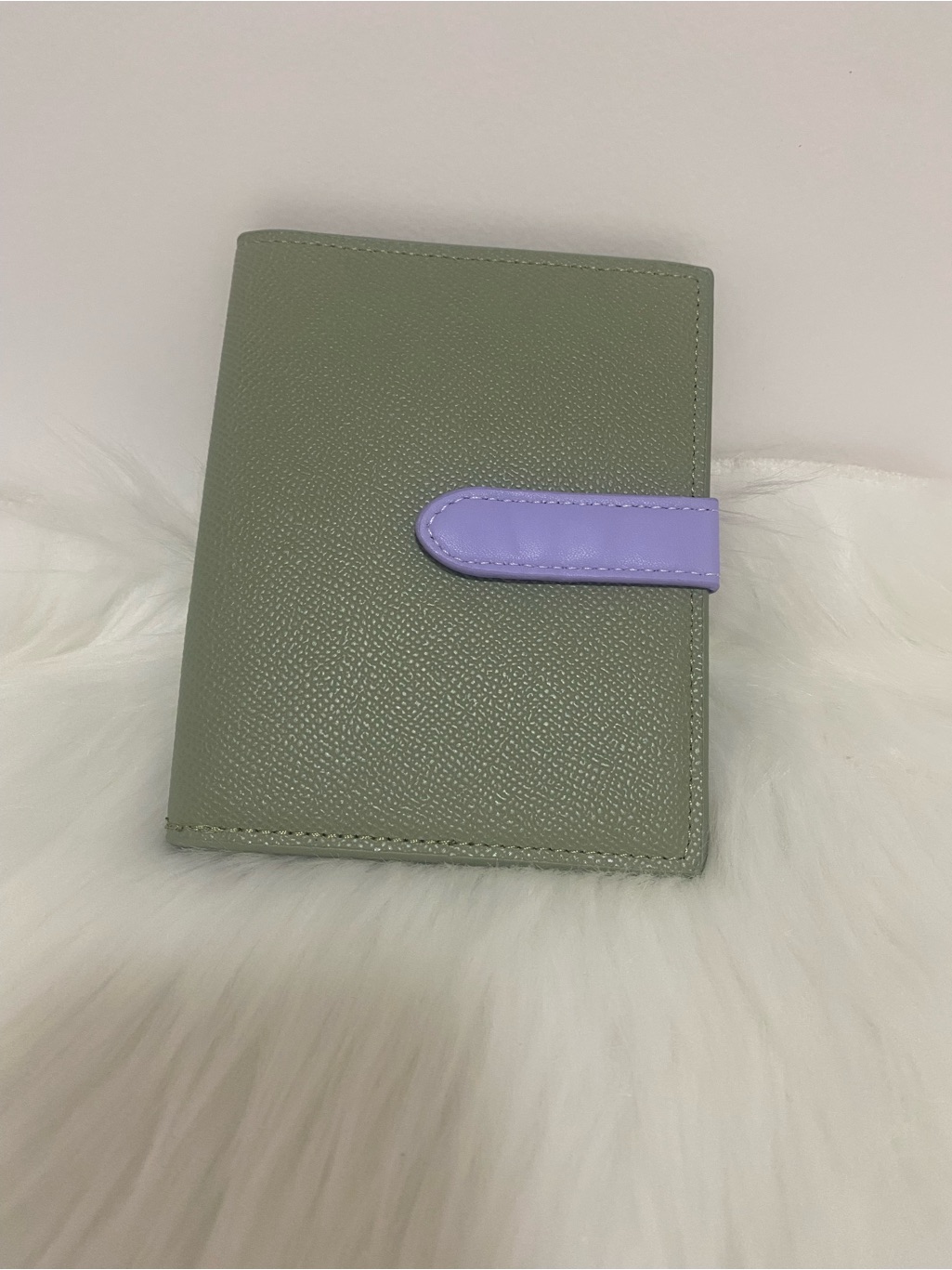 Sage Green Passport Holder Wallet Card Case With Lavender Strap